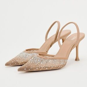 HEELED SHINY MESH SLINGBACKS